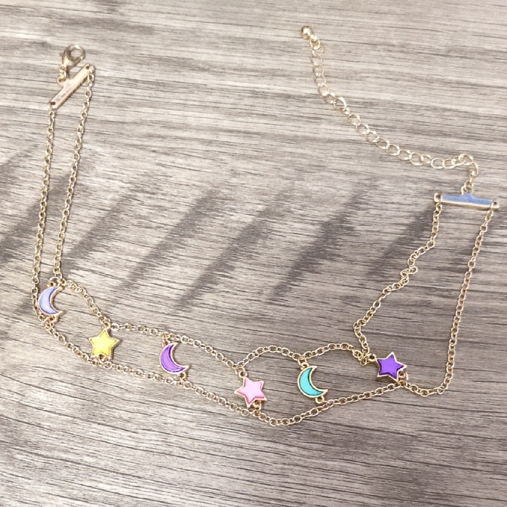 Colorful Moon and Star Charm Bracelet